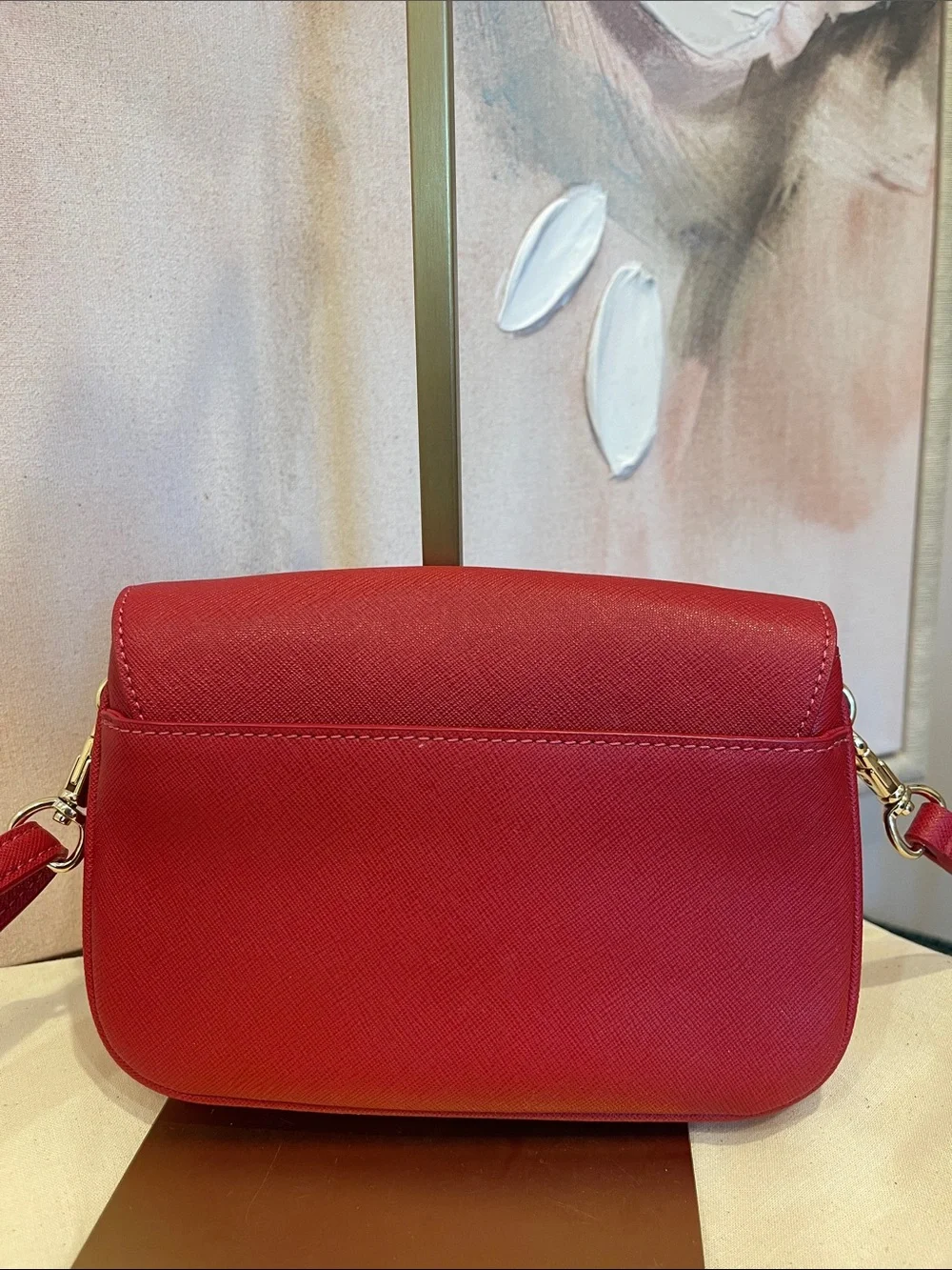 Tory Burch Red Saffiano Crossbody with Gold Emblem
